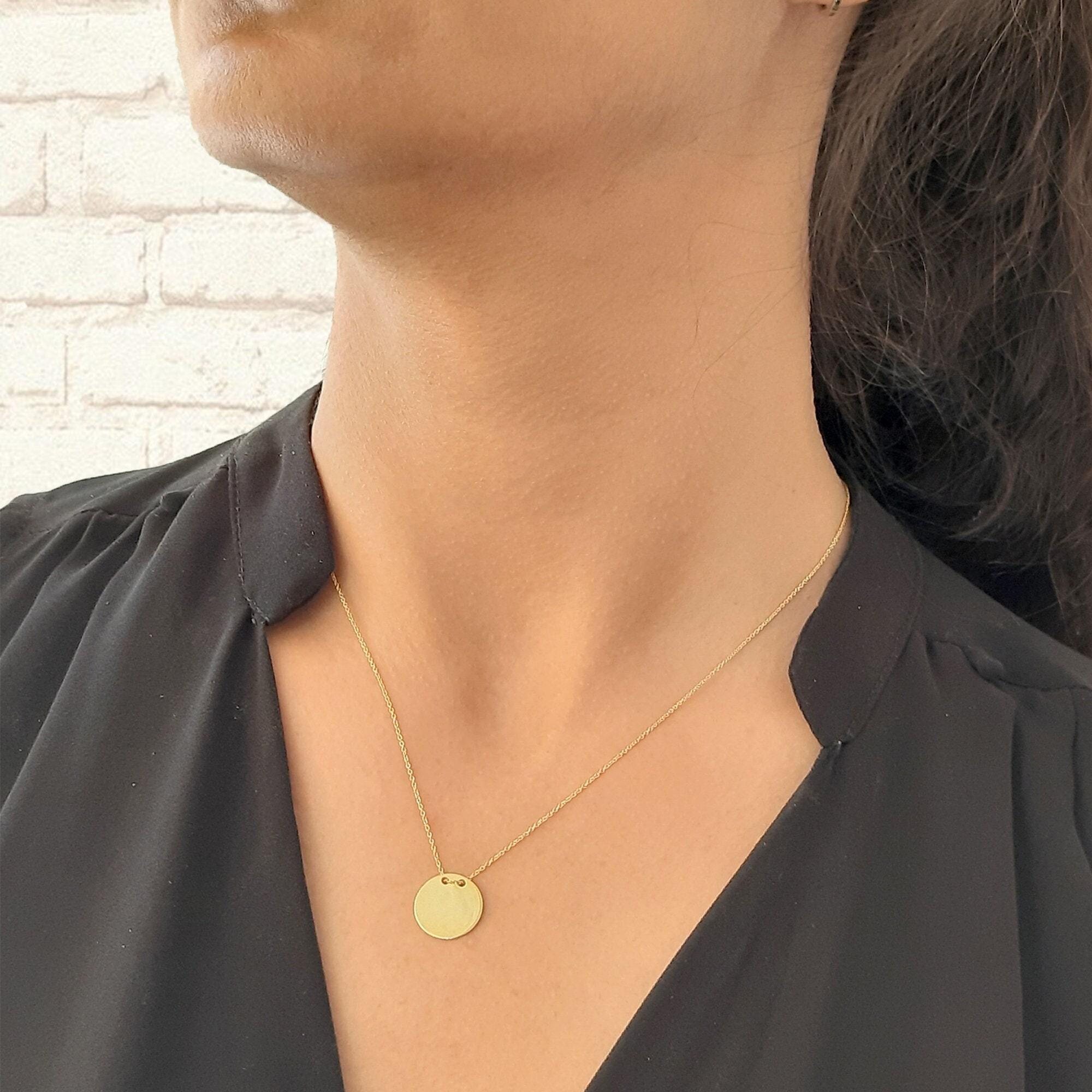 14k Solid Gold Initial Disc Necklace
