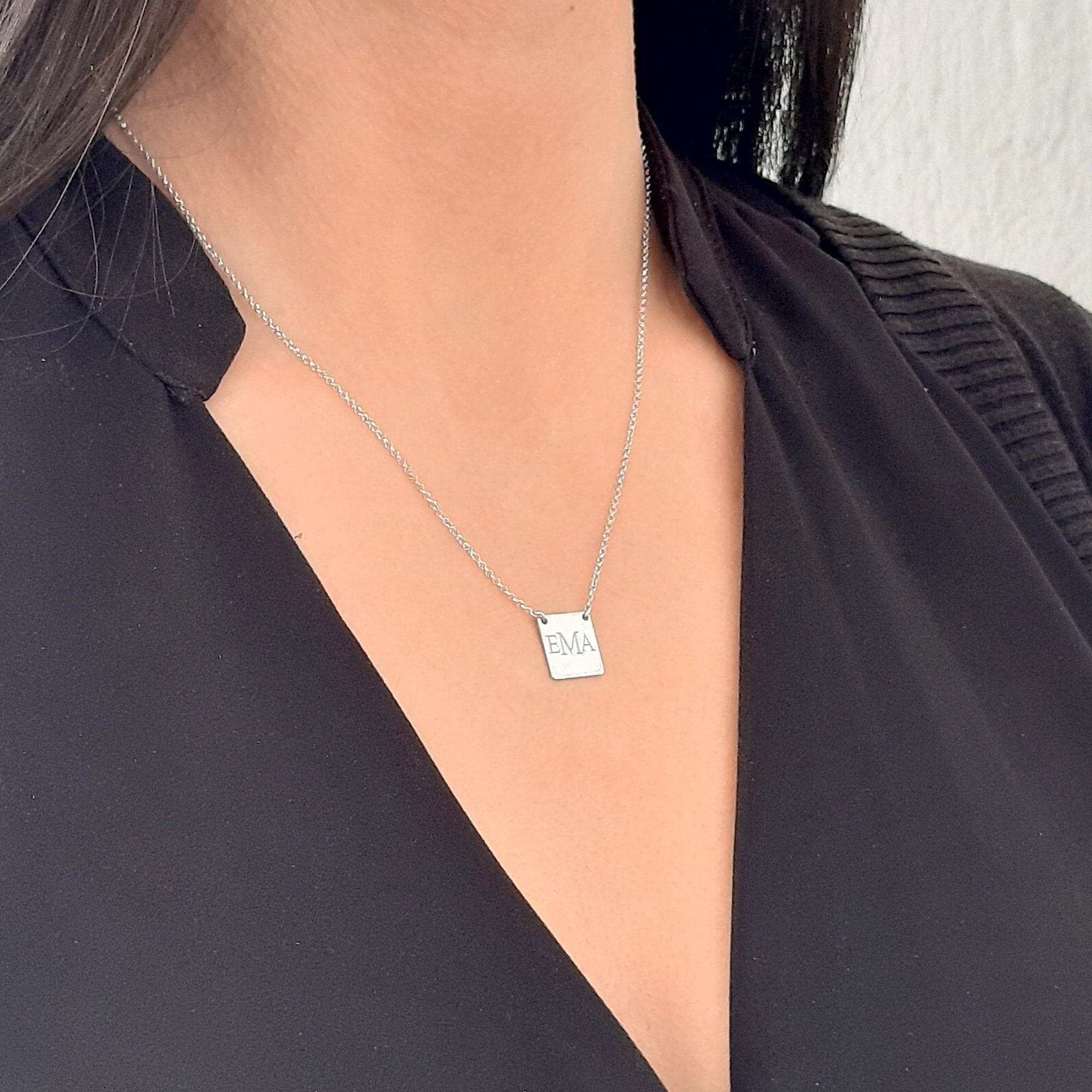 Tiny Initial Tag Necklace Rectangle Tag 14k Gold