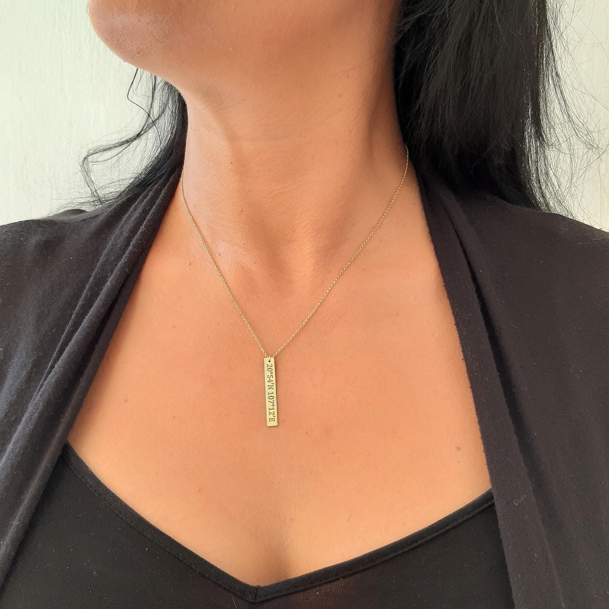 Personalized Solid Gold Vertical Bar Necklace