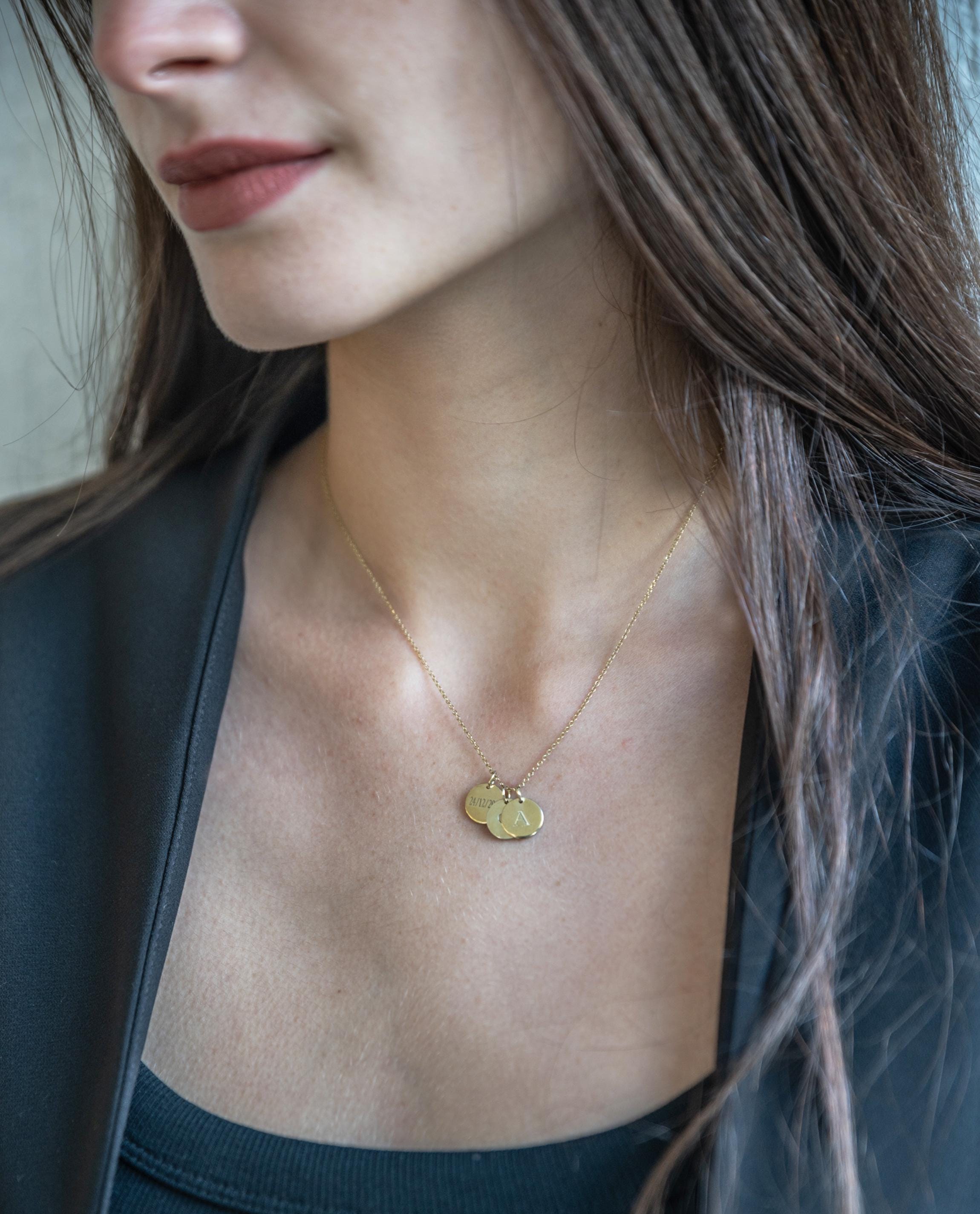 14k Disc Necklace, Gold Circle, Personalized  kids name Necklace