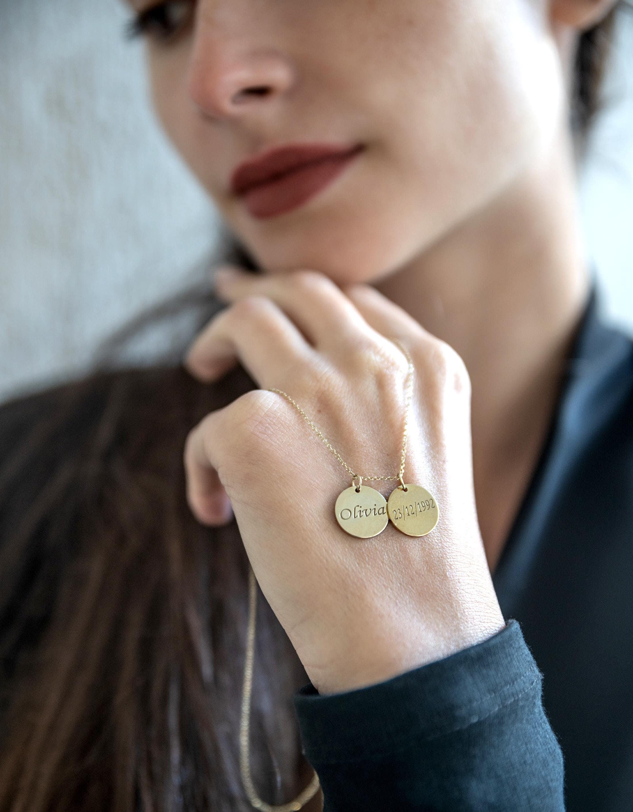 14k Disc Necklace, Gold Circle, Personalized  kids name Necklace