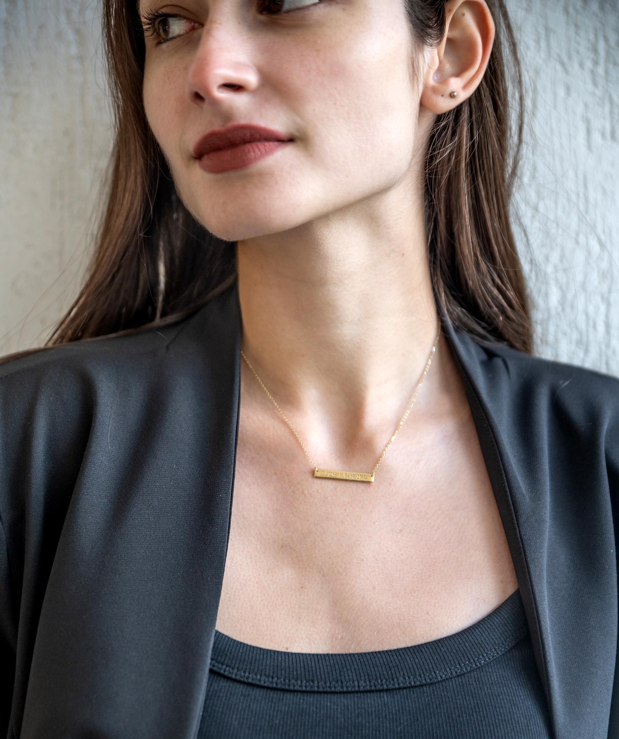 14K Gold Bar Necklace - Custom Personalized