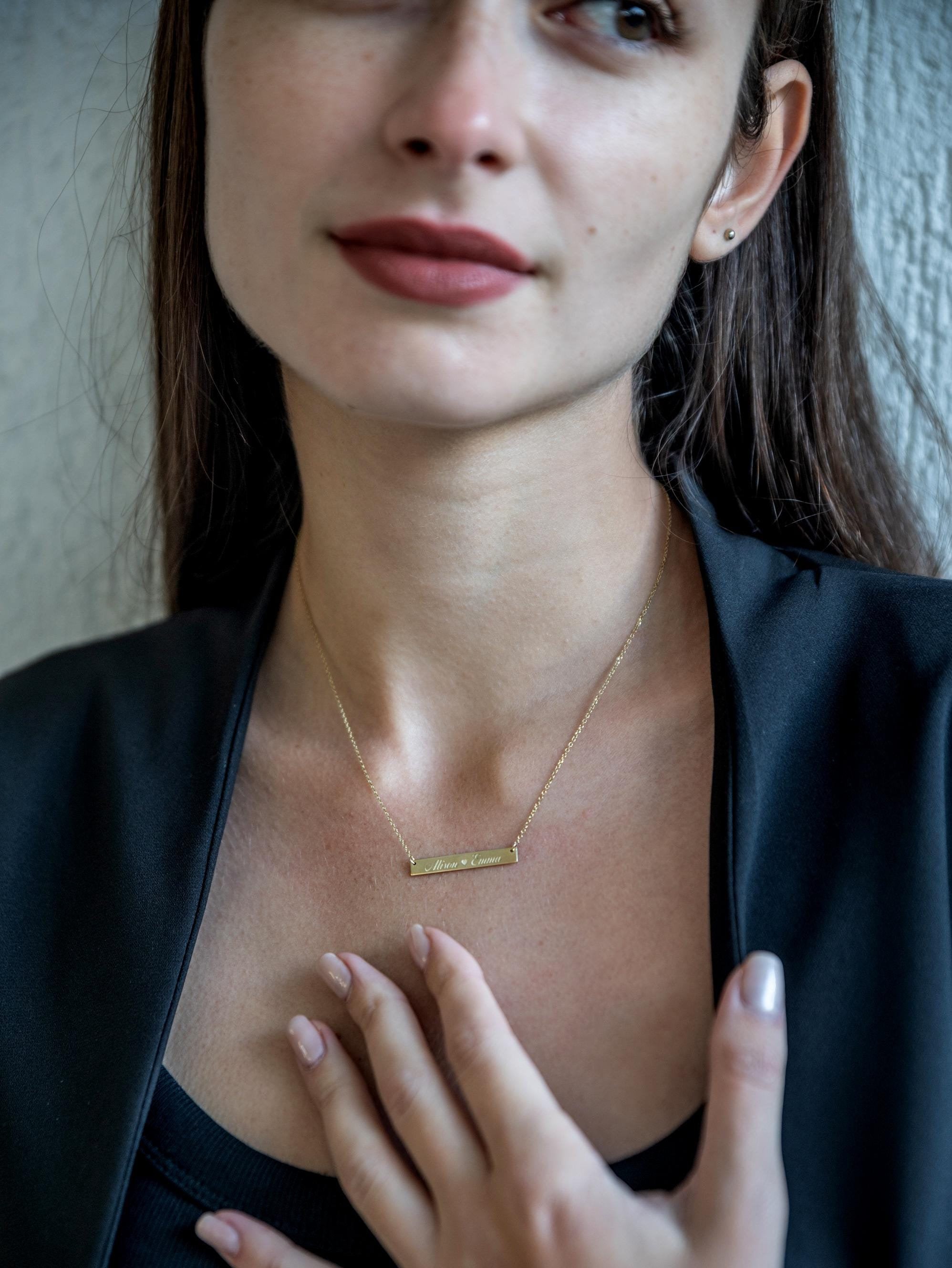 14K Gold Bar Necklace - Custom Personalized