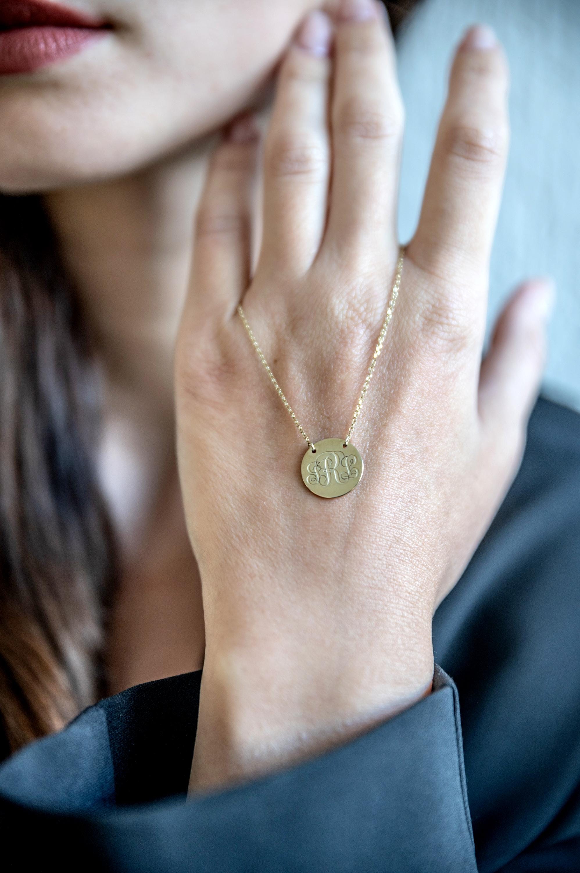 14k gold personalized disc necklace  custom name disc necklace