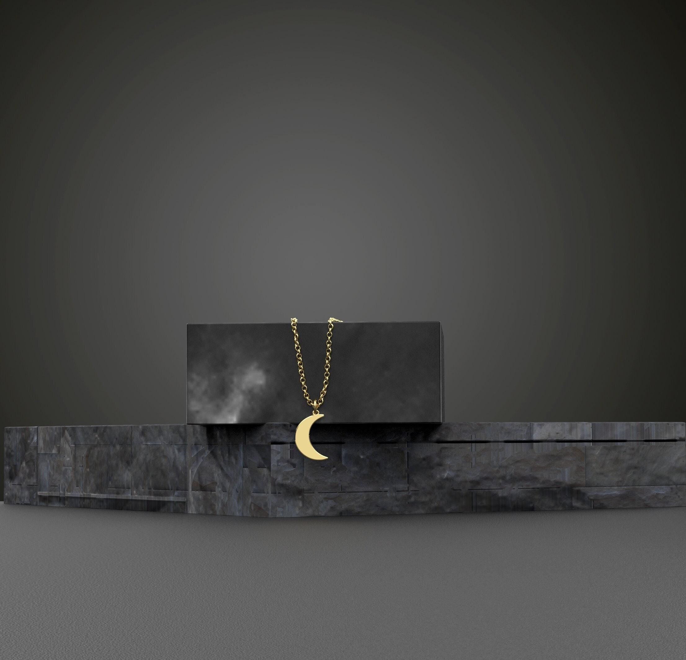 Dainty Solid Gold Half Moon Necklace