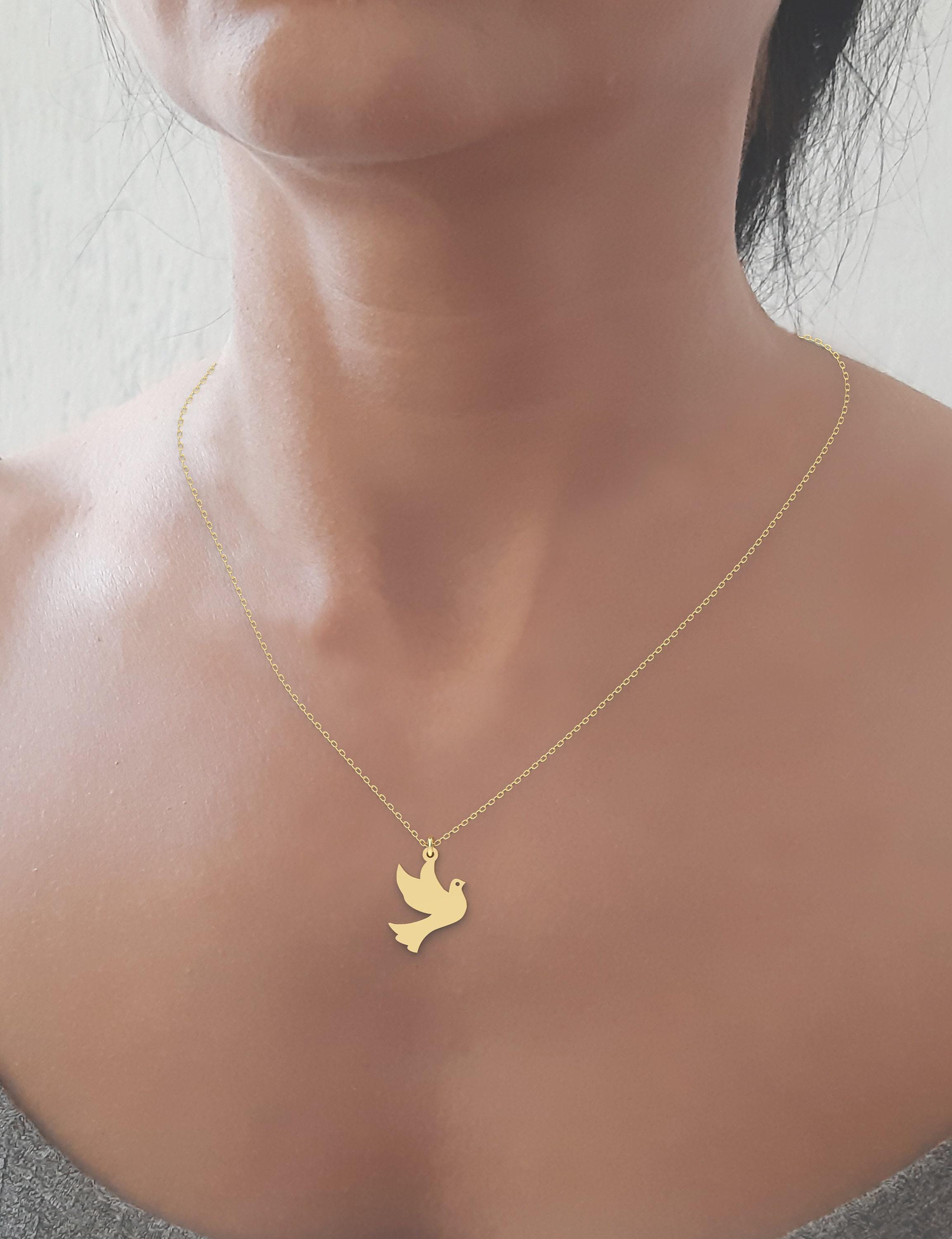 Solid Gold Dove Necklace