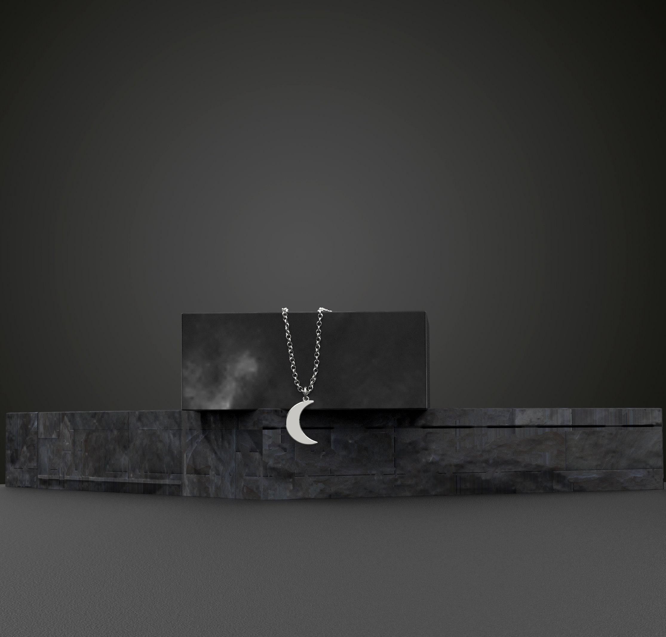 Dainty Solid Gold Half Moon Necklace