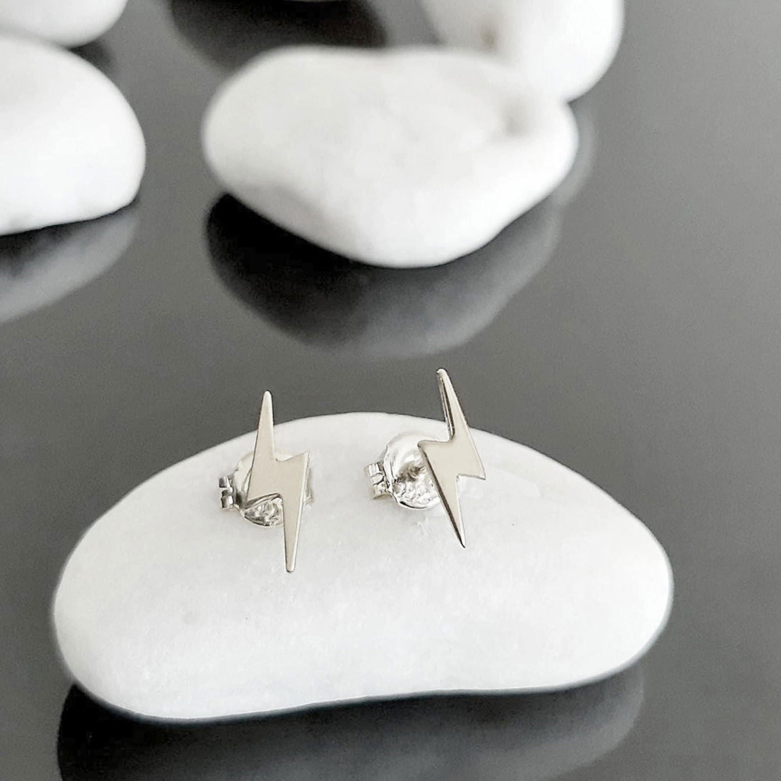 Lightning Bolt Stud Earrings Solid Gold - InfinityJools