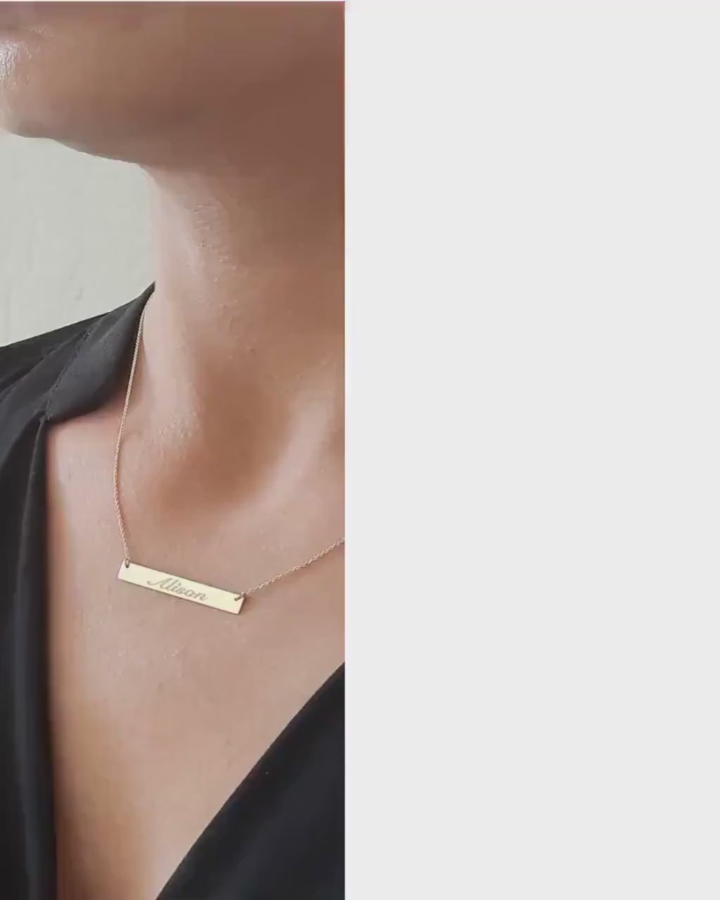 14k gold Personalized Bar Necklace for Names, Initials, Dates, Roman Numerals, Coordinates