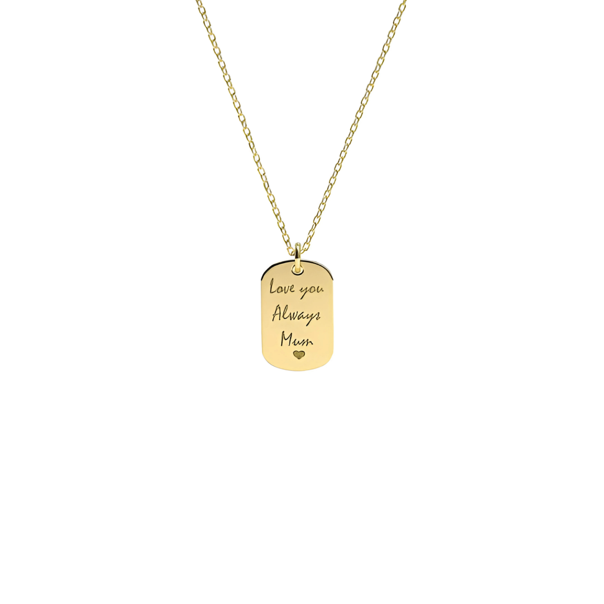 Solid Gold Dog Tag Actual Handwriting Necklace - InfinityJools