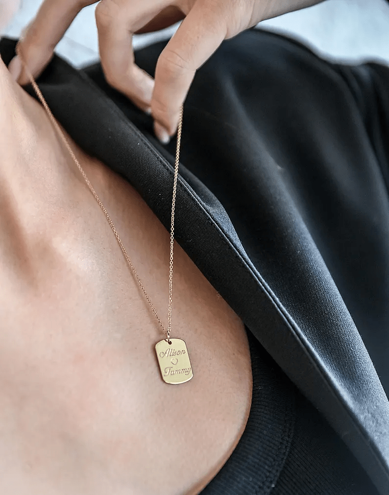 Solid Gold Dog Tag Actual Handwriting Necklace - InfinityJools