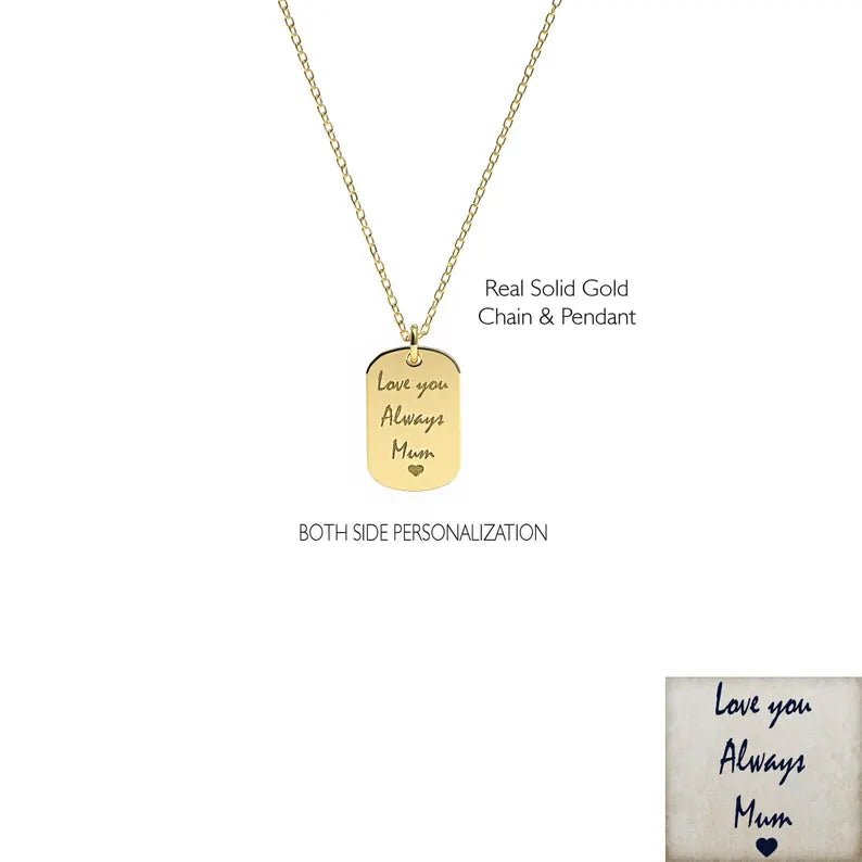 Solid Gold Dog Tag Actual Handwriting Necklace - InfinityJools