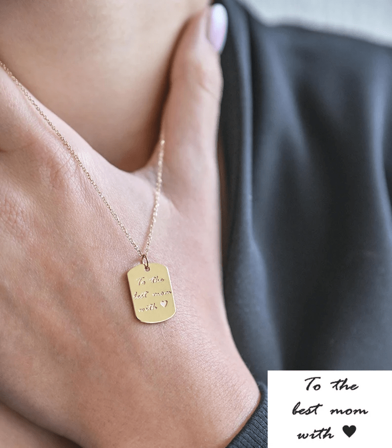 Solid Gold Dog Tag Actual Handwriting Necklace - InfinityJools