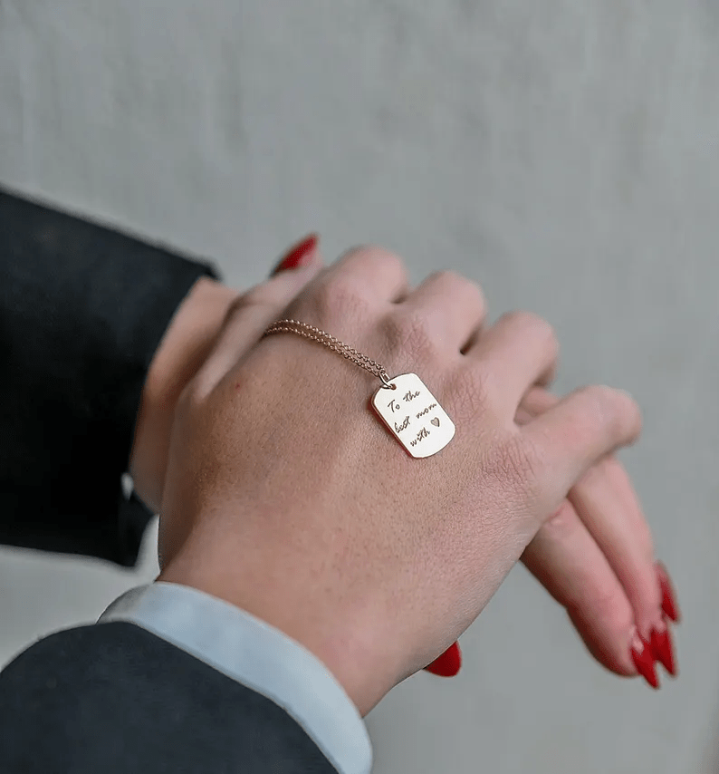 Solid Gold Dog Tag Actual Handwriting Necklace - InfinityJools