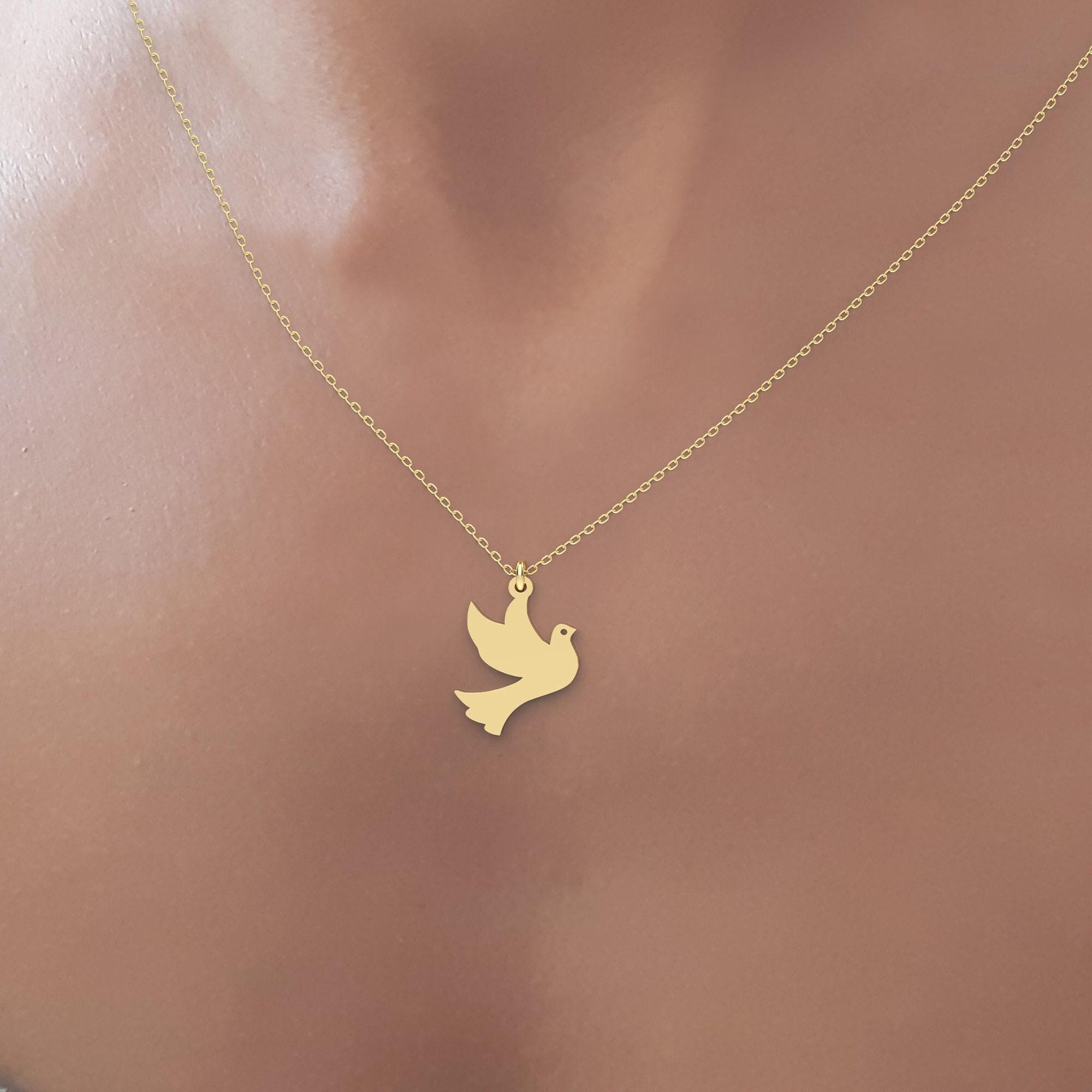 Solid Gold Dove Necklace - InfinityJools
