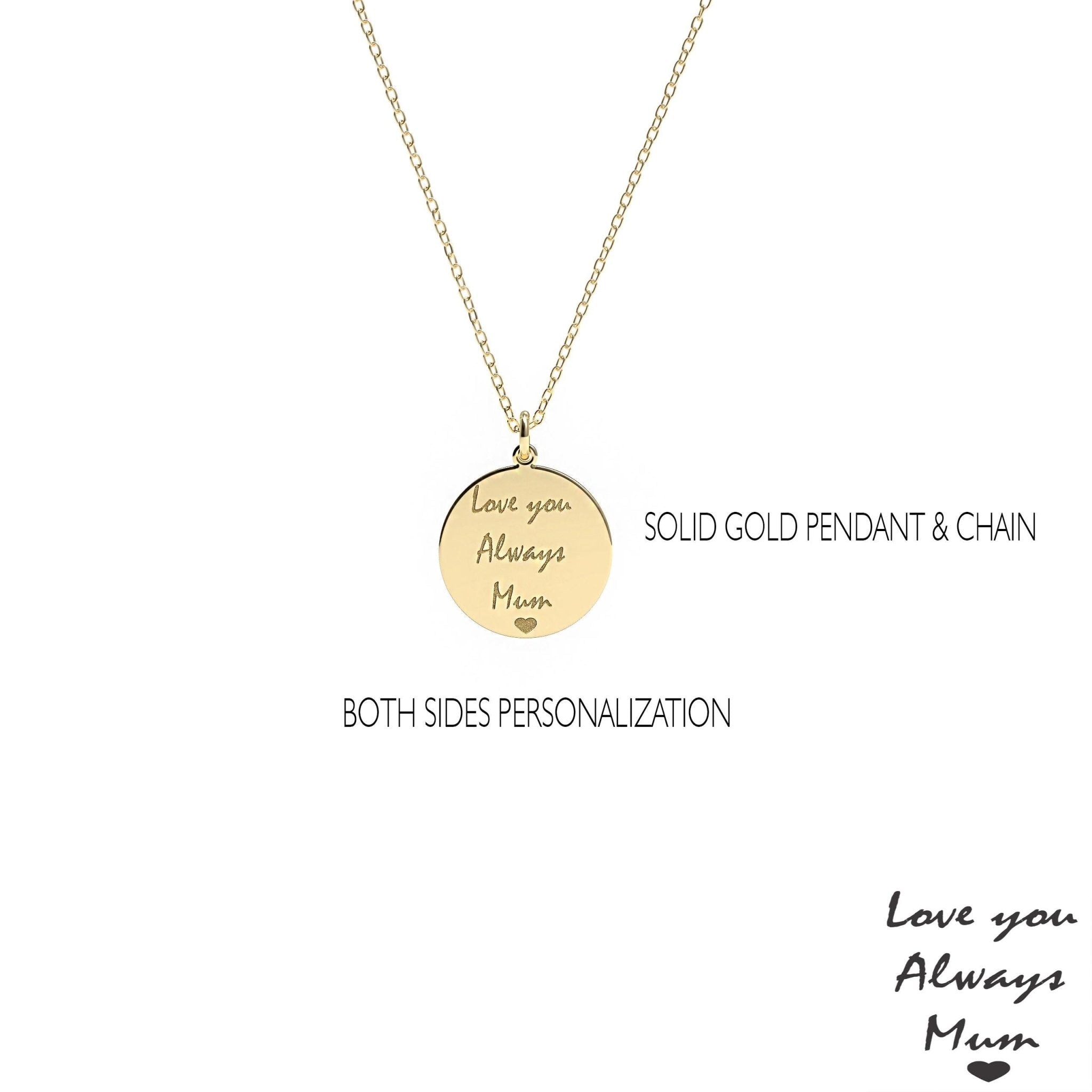 Solid gold handwritten disc pendant - InfinityJools