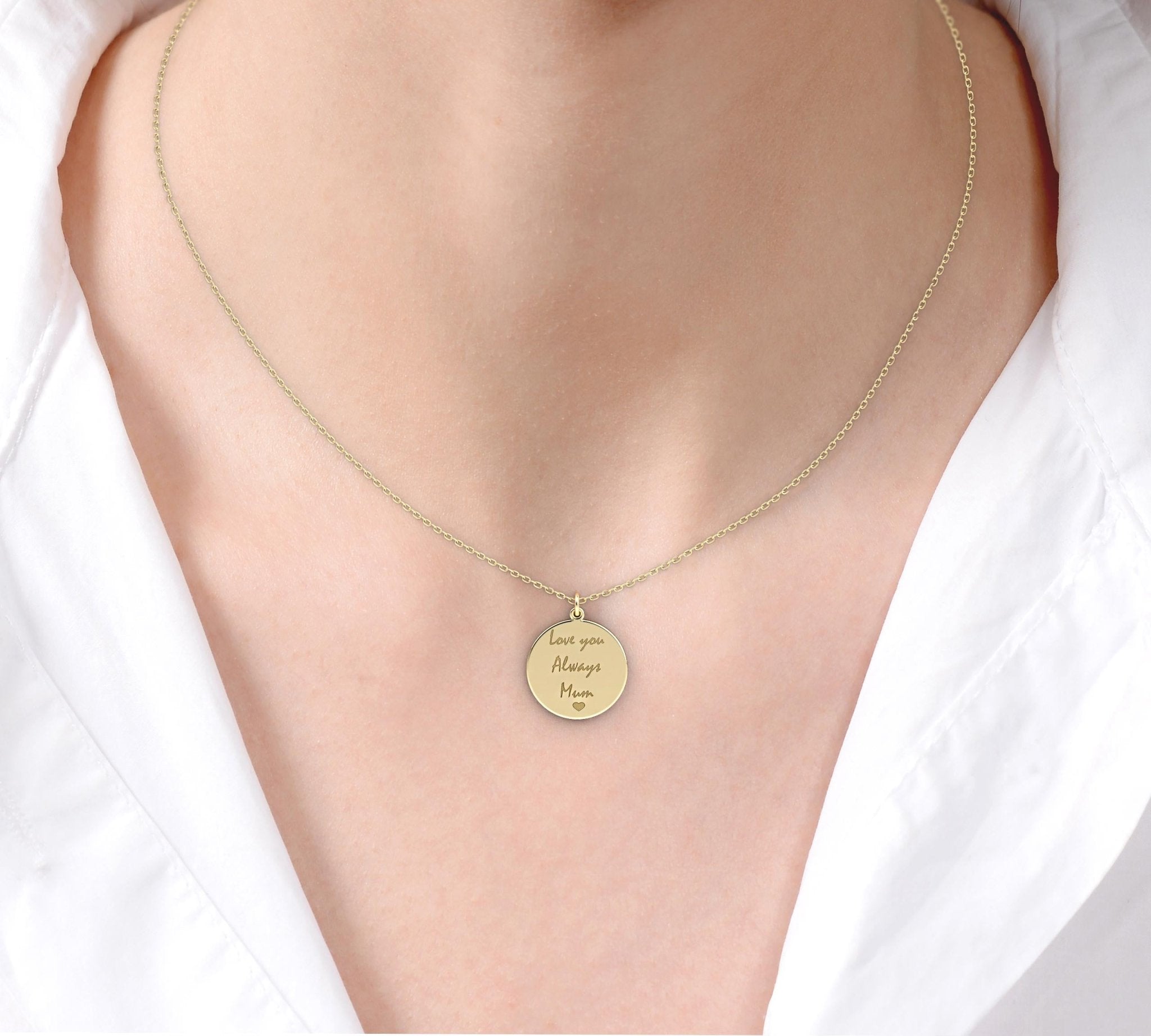 Solid gold handwritten disc pendant - InfinityJools