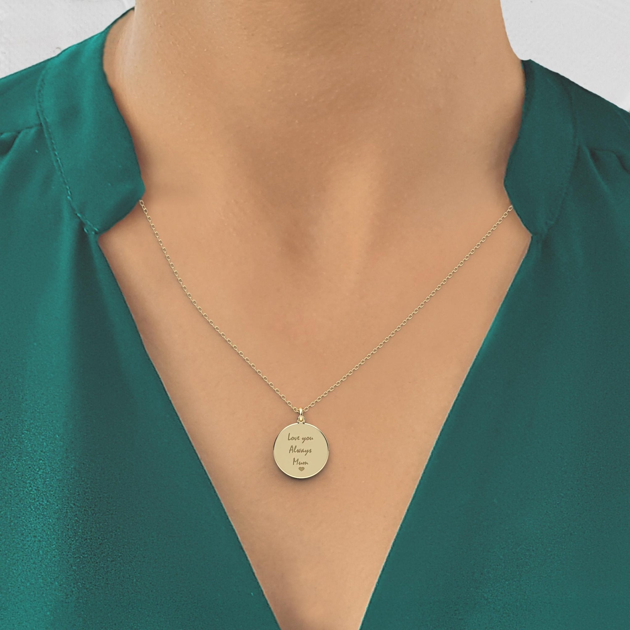 Solid gold handwritten disc pendant - InfinityJools