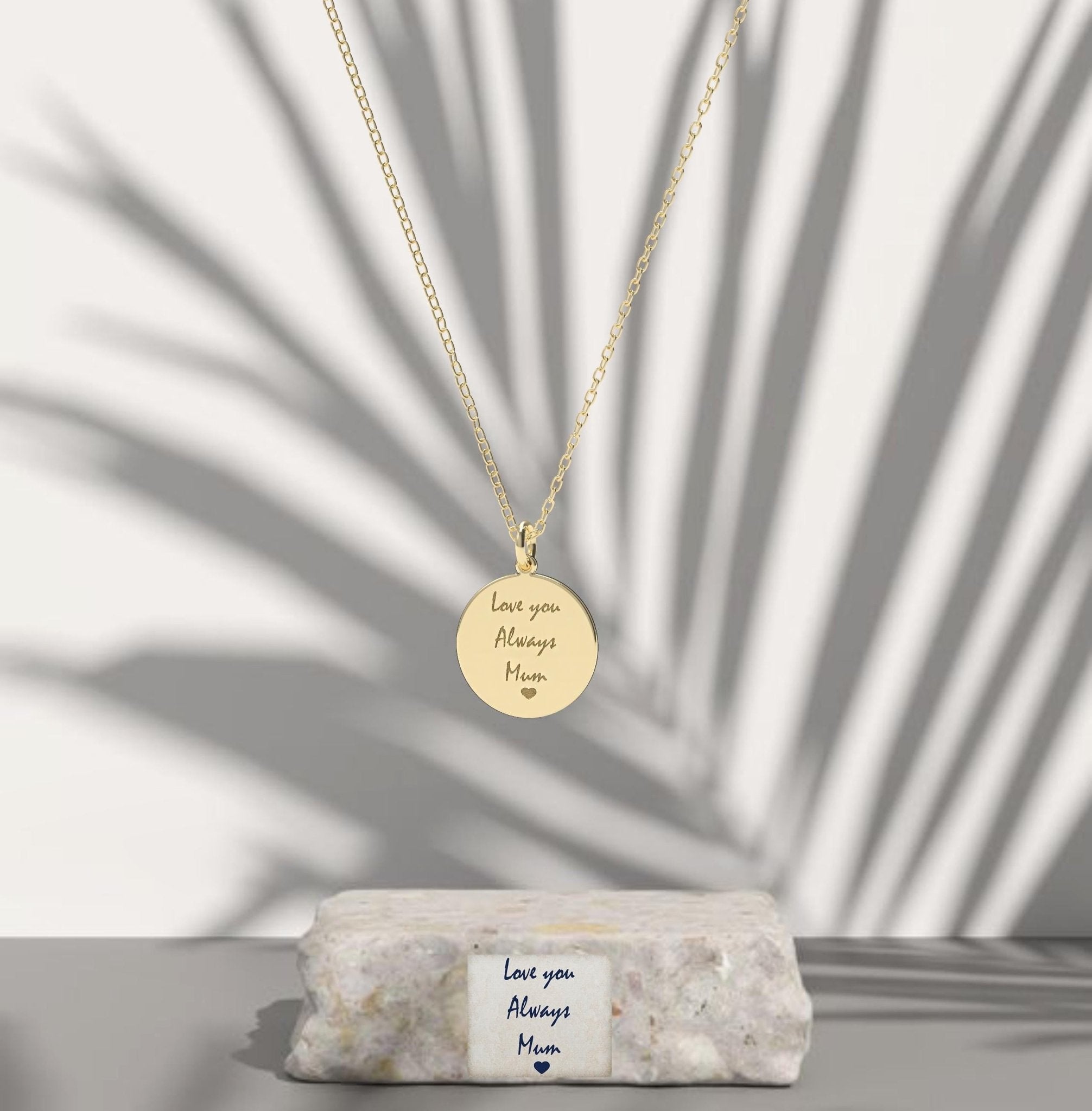 Solid gold handwritten disc pendant - InfinityJools