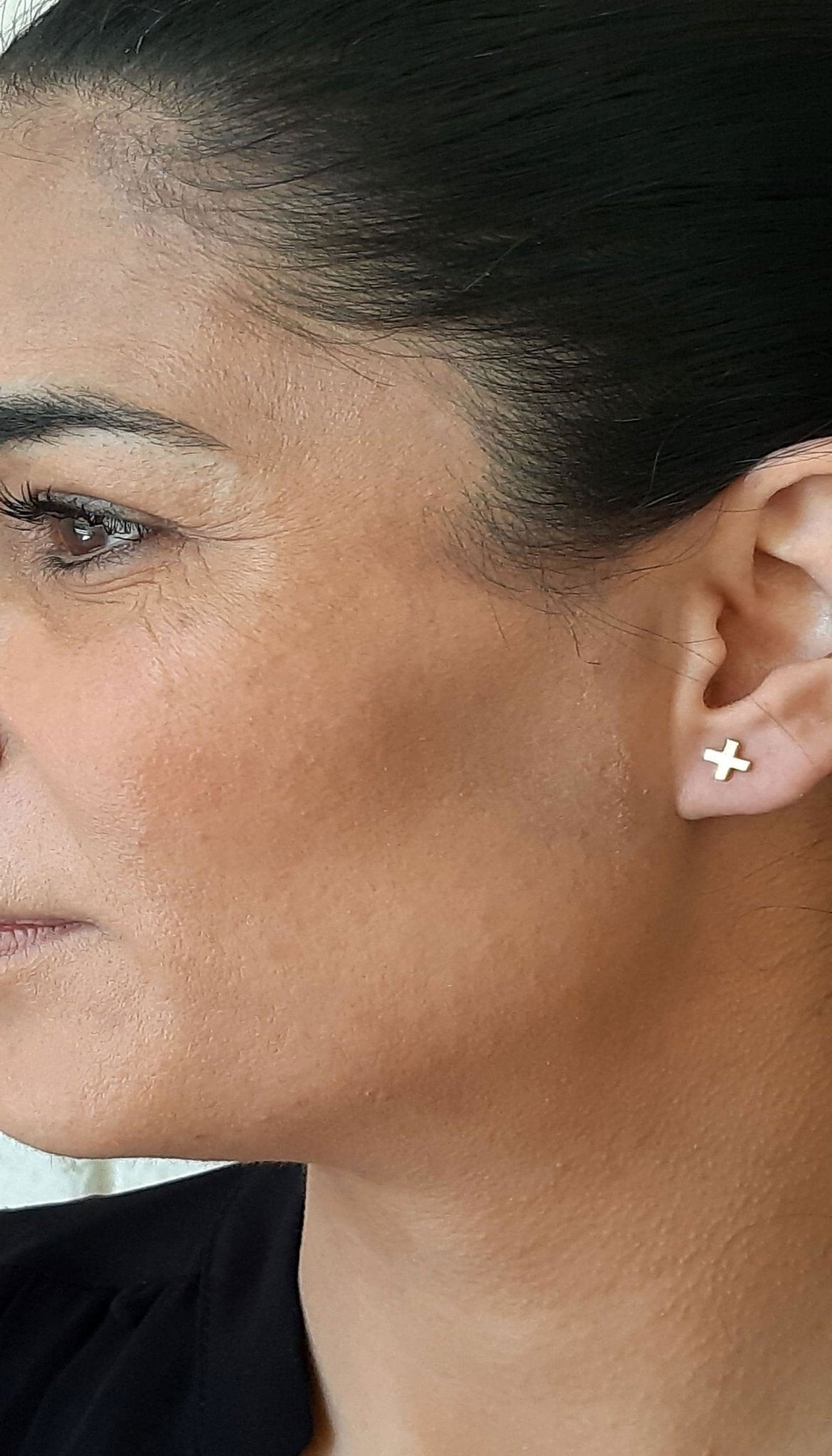 Tiny Cross Stud Earrings, 14K Gold Earrings - InfinityJools