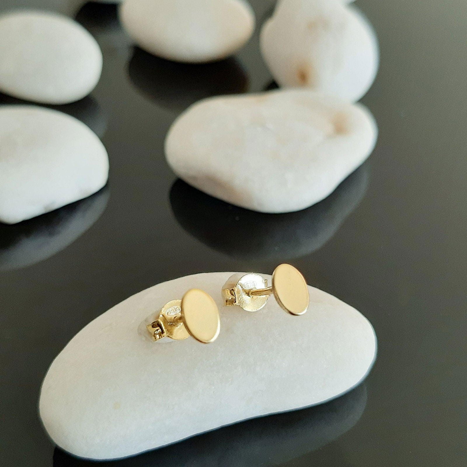 Tiny Oval Earrings, 9K 14K Yellow Gold Stud Earrings - InfinityJools