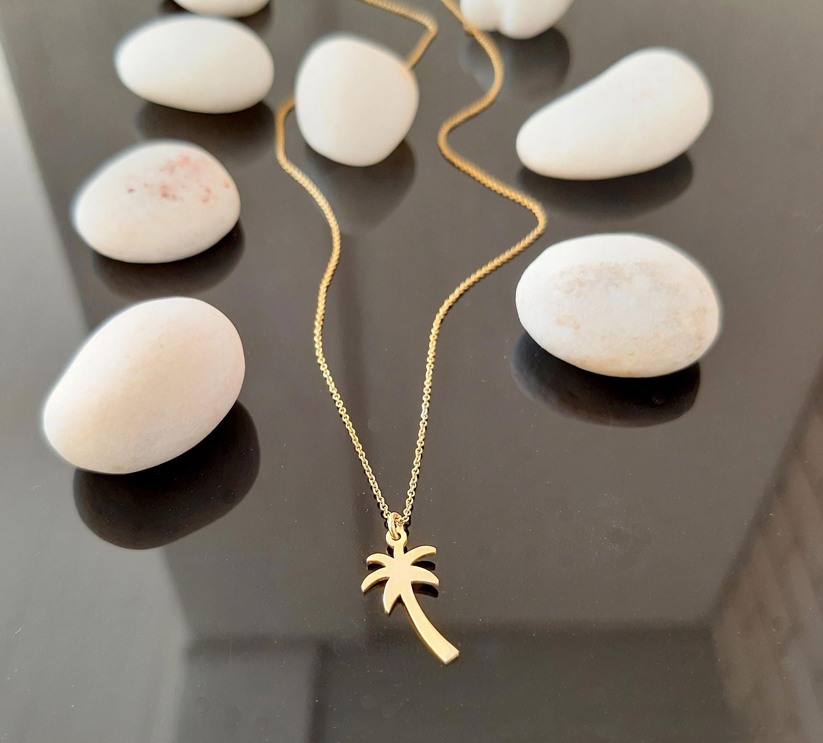 Unique gold Palm Tree Necklace, daintry chain, minimal Necklace - InfinityJools
