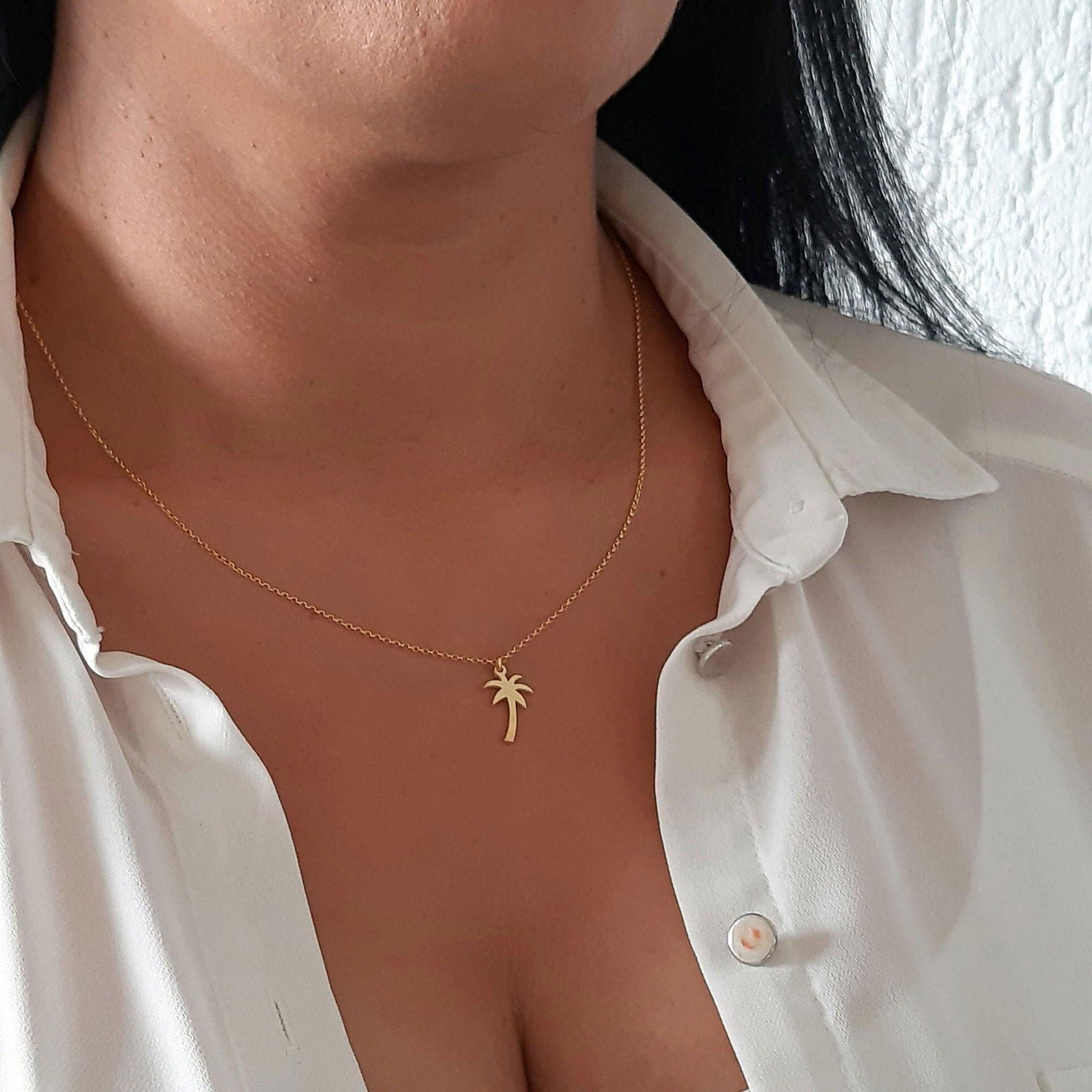 Unique gold Palm Tree Necklace, daintry chain, minimal Necklace - InfinityJools